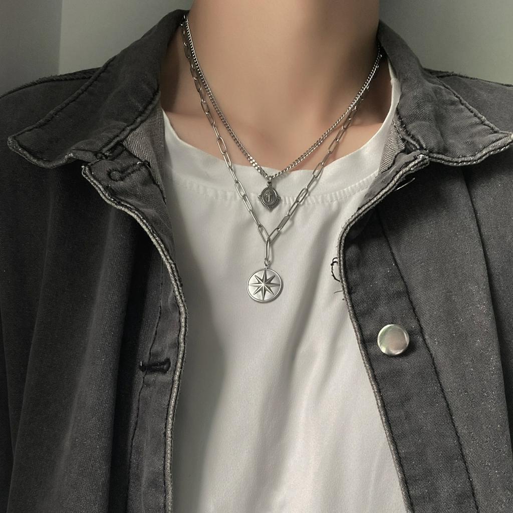 Dây Chuyền Thép Titan Nhiều Lớp Mặt Ngôi Sao Phong Cách Hip Hop Mới 22715