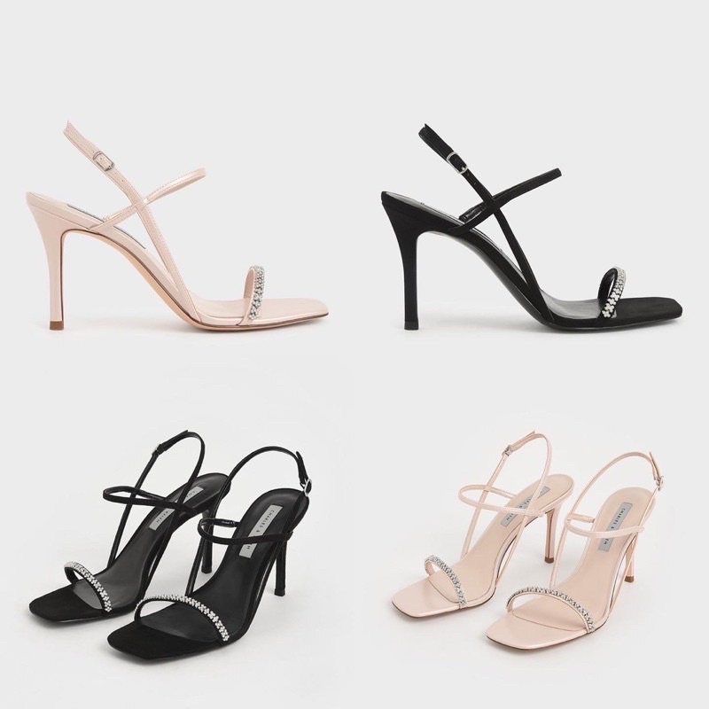 Giày cao gót 9cm HALEY STORE quai xoàn mảnh đính đá mũi vuông thanh lịch cá tính tiểu thư cô dâu tiệc cưới rẻ bền đẹp