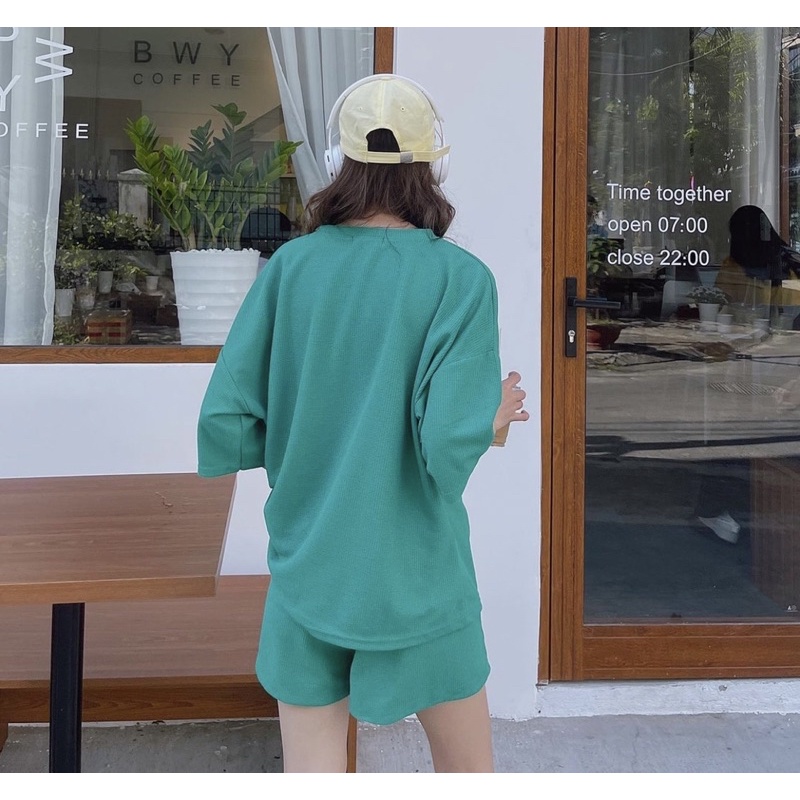 [NEW]SET NỈ TỔ ONG FORM UNISEX TAY LỠ MIX QUẦN SOOC HOT TREND