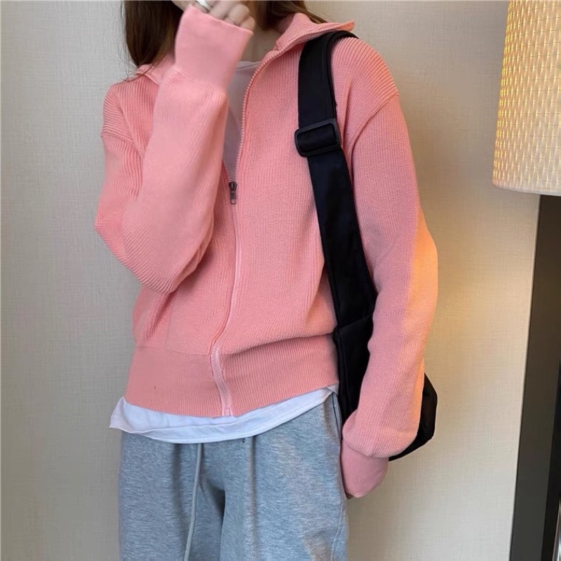 Áo khoác len quảng châu kéo khóa thời trang nữ thu đông