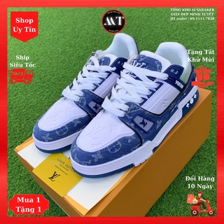 Giày Trắng Xanh Jean Louis-Vuittonn sneaker thể thao Nam Nữ chất lượng cao, giày da mềm thời trang hot trend hiện nay
