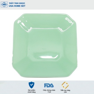Đĩa vuông màu xanh ngọc lục bảo không viền vàng Thủy Tinh Ngọc USA Homeset cao cấp nhập khẩu chính hãng