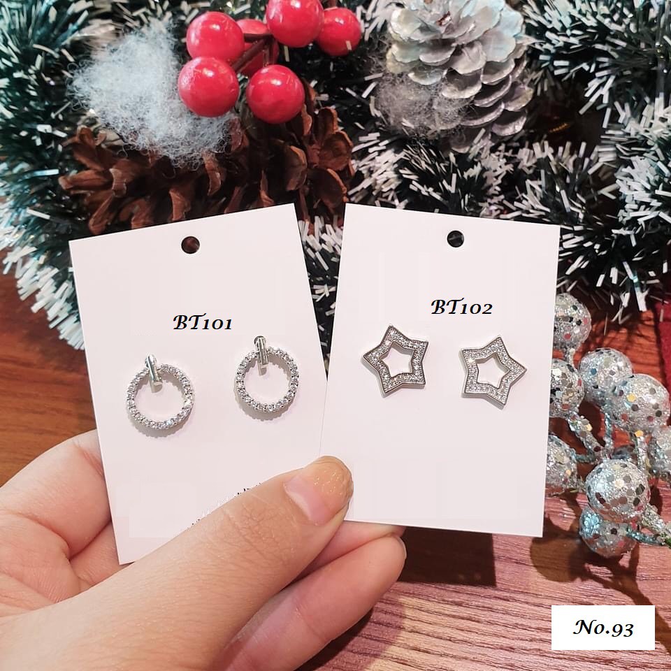 Bông Tai Nữ Bạc nhỏ xinh đính đá trang sức cao cấp No.93 Jewelry KT058 KT059 T060 KT061 KT062