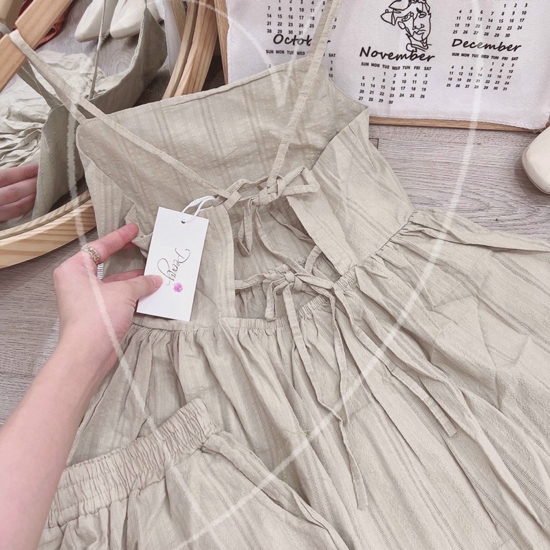 SET ÁO BBD XÔ CỘT HỞ DÂY LƯNG + QUẦN SHORT LƯNG THUN