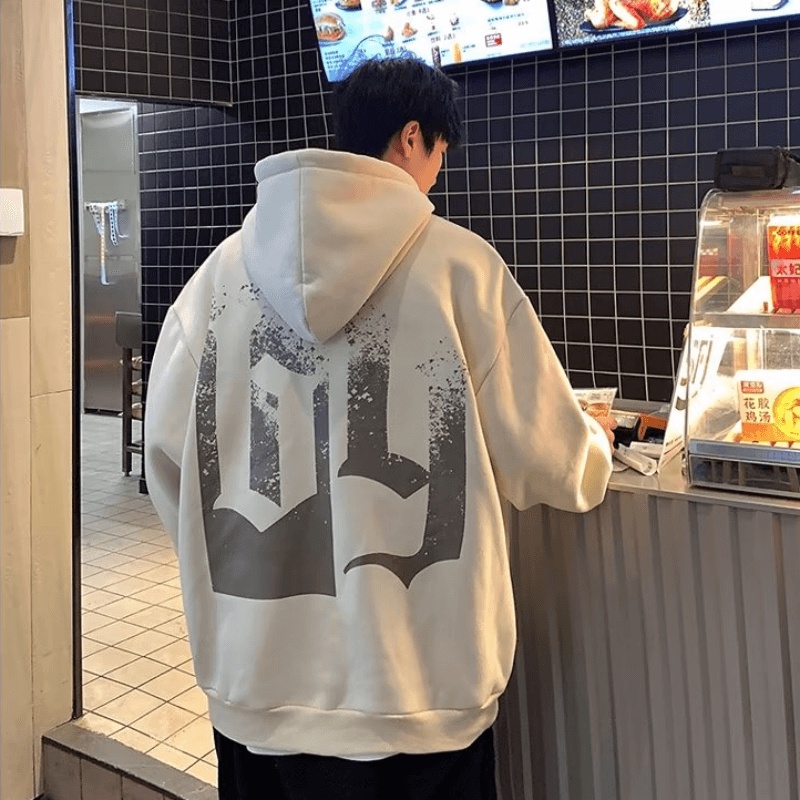 Áo Hoodie Dáng Rộng In Chữ Phong Cách hip hop Đường Phố Hàn Quốc Chất Lượng Cao Cỡ M-5XL Cho Nam