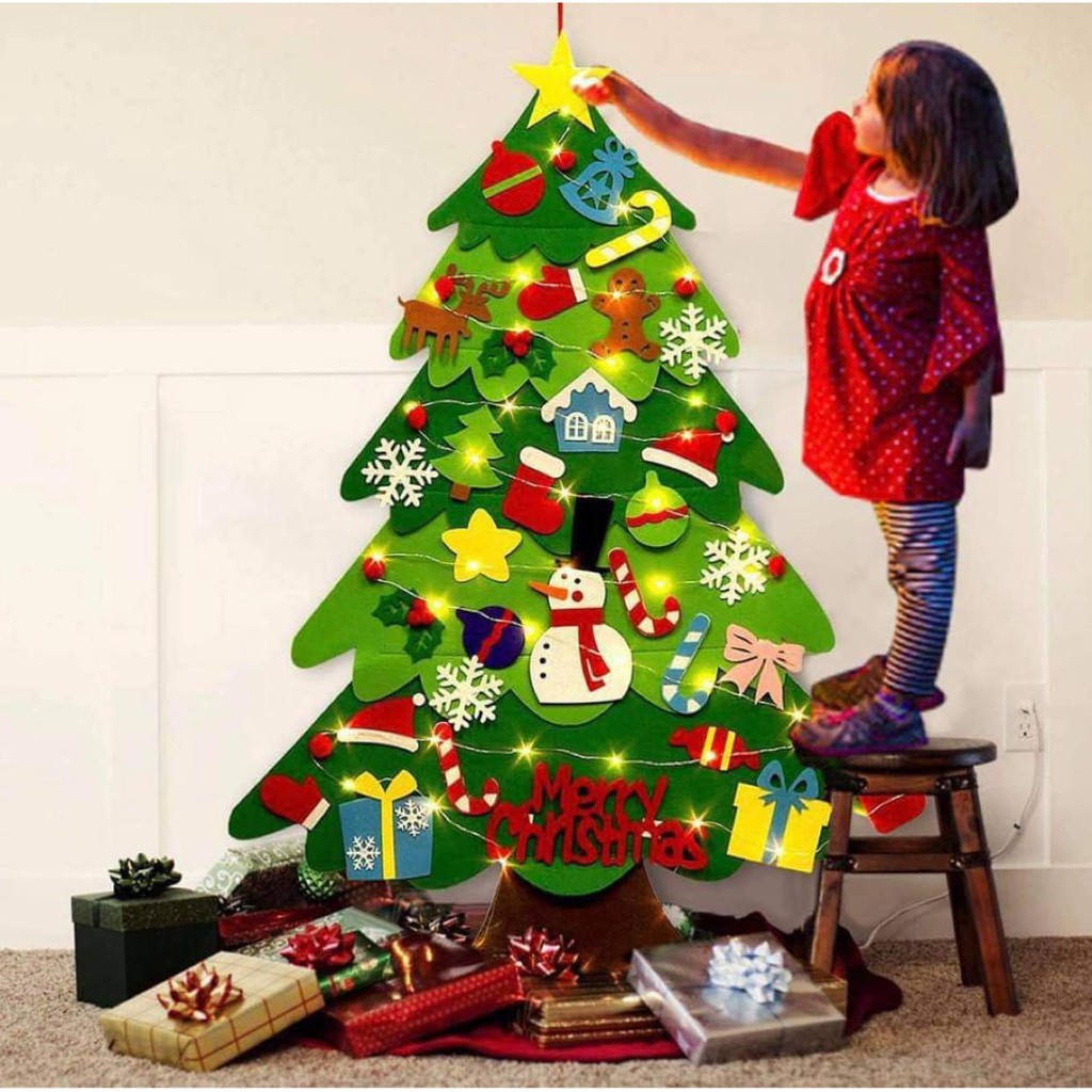 Cây thông noel vải dạ TẶNG KÈM 25 PHỤ KIỆN Cây thông noel dán tường trang trí Giáng Sinh