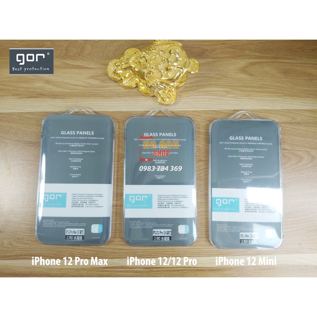 Bộ 2 kính cường lực iPhone 12/iPhone 12 Mini/iPhone 12 Pro/iPhone 12 Pro Max full màn hãng GOR cao cấp
