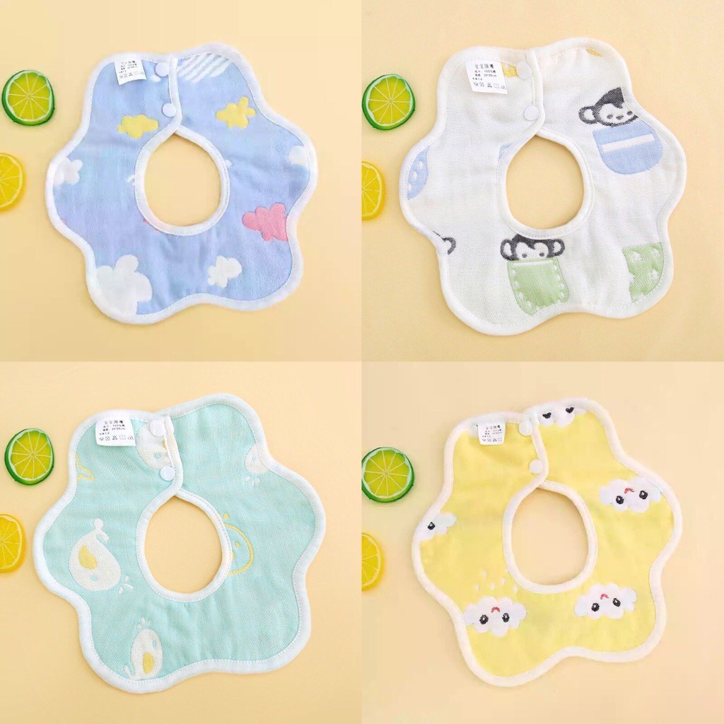 [Có sẵn] Yếm xô tròn sợi tre 6 lớp có cúc bấm dày dặn cho bé