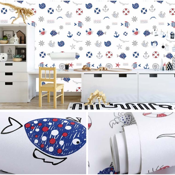 Decal giấy dán tường CUA VÀ CÁ TRẮNG khổ 45cm keo sẵn