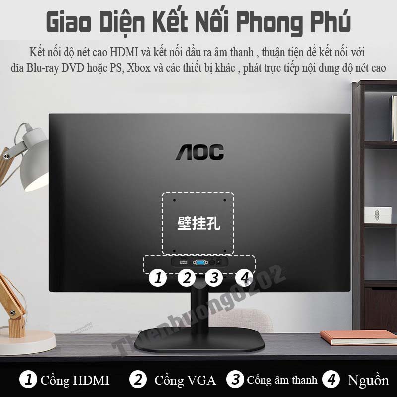 Màn hình máy tính 24 inch, Màn hình máy tính full viền AOC 24B2XHM/74 kết nối HDMI+VGA FullHD 1080P 75HZ Bảo hành 3 năm