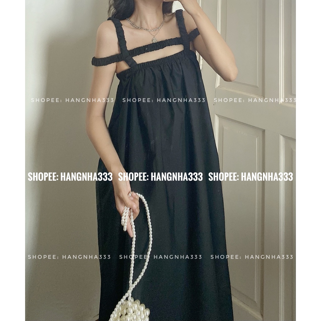 NEW || Đầm maxi 2 dây chun ngang ngực dáng xòe chất thô nhiều màu Ulzzang
