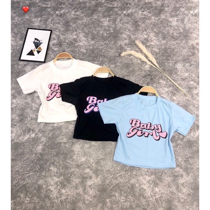 Áo thun Croptop ngắn tay BABYGIRL đen trắng xanh QN