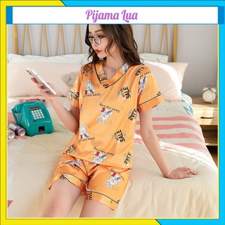 Bộ ngủ nữ pijama cộc tay chất satin đẹp hàng Quảng Châu 2021 - pijama lụa