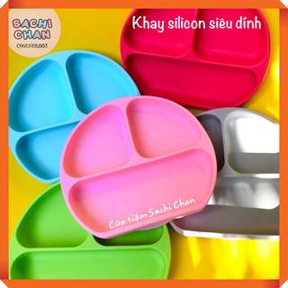 Khay ăn dặm silicon tròn 3 ngăn có đế hút siêu dính - an toàn khi sử dụng