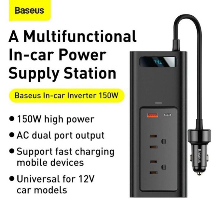 [CHÍNH HÃNG] Tẩu Sạc Nhanh Đa Năng Trên Ô Tô Baseus Car Inverter 12V, DC 110V, 150W Phù Hợp Với Mọi Loại Xe Ô Tô Thương