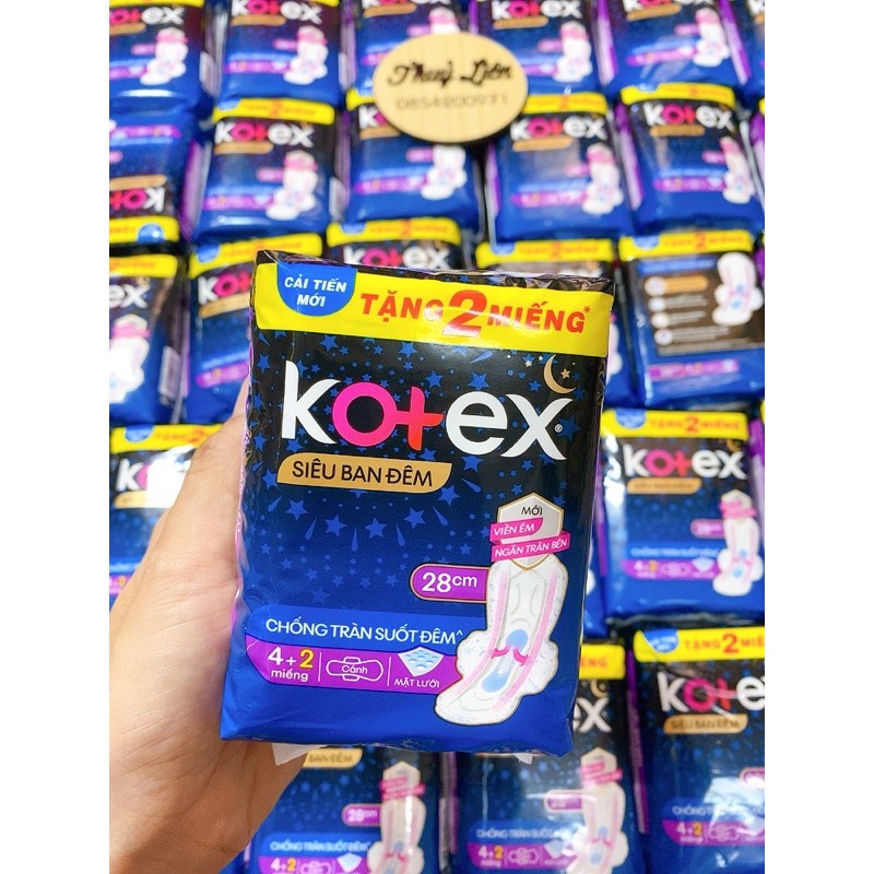 BĂNG VỆ SINH KOTEX BAN ĐÊM 28CM ( 4 miếng đang dc tặng kèm thêm 2 miếng)