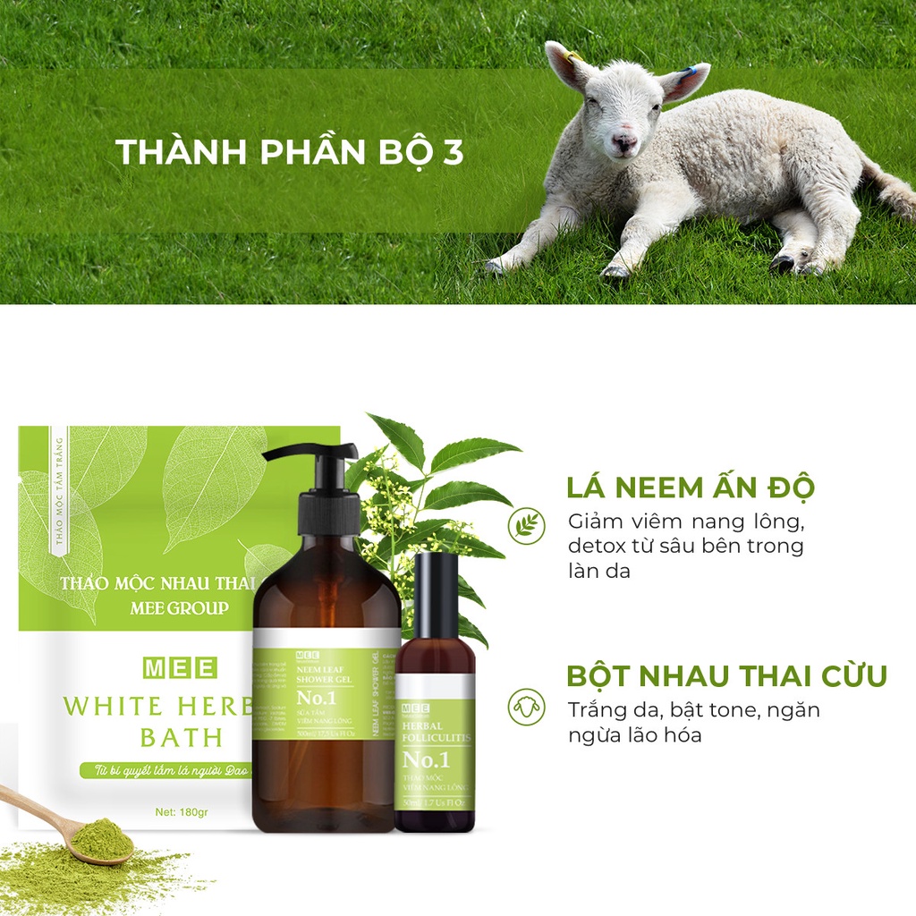 Combo 2 Tắm Trắng + Xịt Viêm Nang Lông 50ml + Sữa Tắm - MEE NATURAL