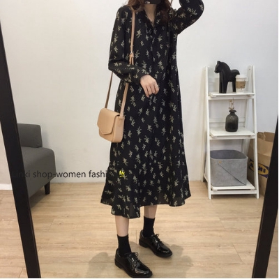 Hàng Có Sẵn⊙ Đầm chiffon Mềm Tay Dài Họa Tiết Hoa Cá Tính Cho Nữ