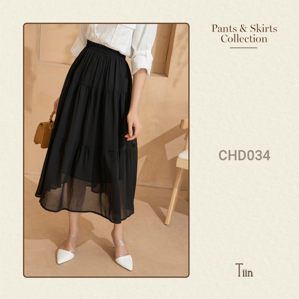 TIIN STORE Chân váy dáng dài cạp chun bèo 3 tầng by Tiin