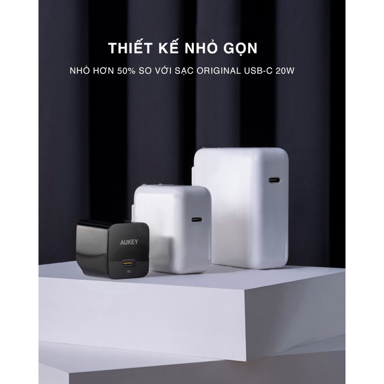 Củ sạc nhanh AUKEY power delivery TypeC 30W PA-Y30s, đầu gập nhỏ gọn - hàng chính hãng
