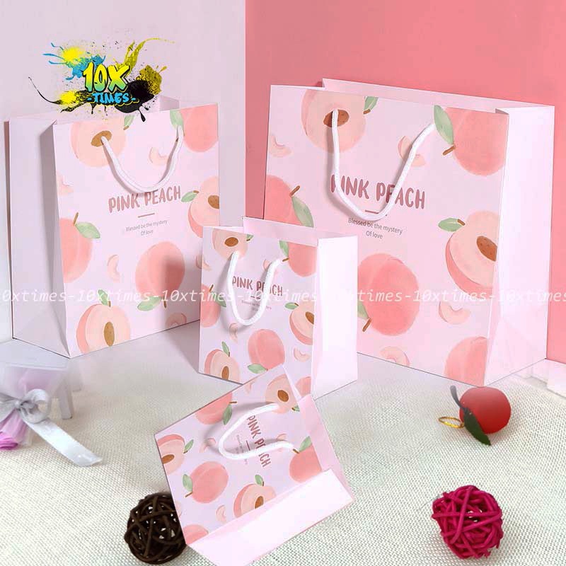 túi giấy đựng quà tặng dễ thương quả đào hồng cute tặng sinh nhật bạn gái, valentine, ngày lễ 10xtimes
