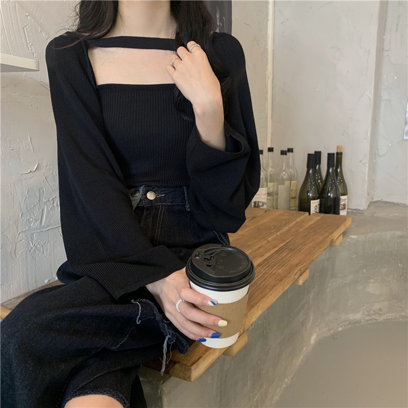 Set Áo Khoác Cardigan Dài Tay Form Rộng Và Áo Hai Dây Thiết Kế Mới Thời Trang Mùa Thu Dành Cho Nữ