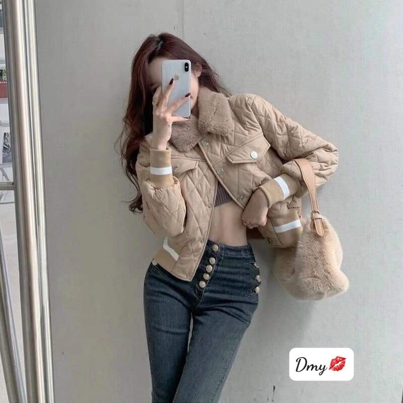 Áo phao trám bo viền cổ lông