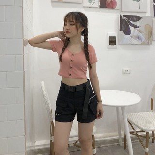 [hàng mới] ÁO CROPTOP TAY LỠ KIỂU DÁNG ÁO CROPTOP BODY PHỐI CÚC ÁO CROPTOP ÔM CHẤT ĐẸP