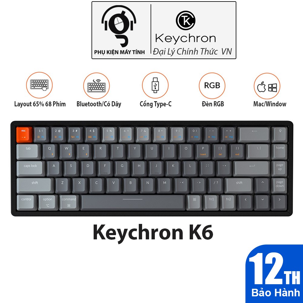 Bàn phím cơ Keychron K6 bluetooth bảo hành chính hãng