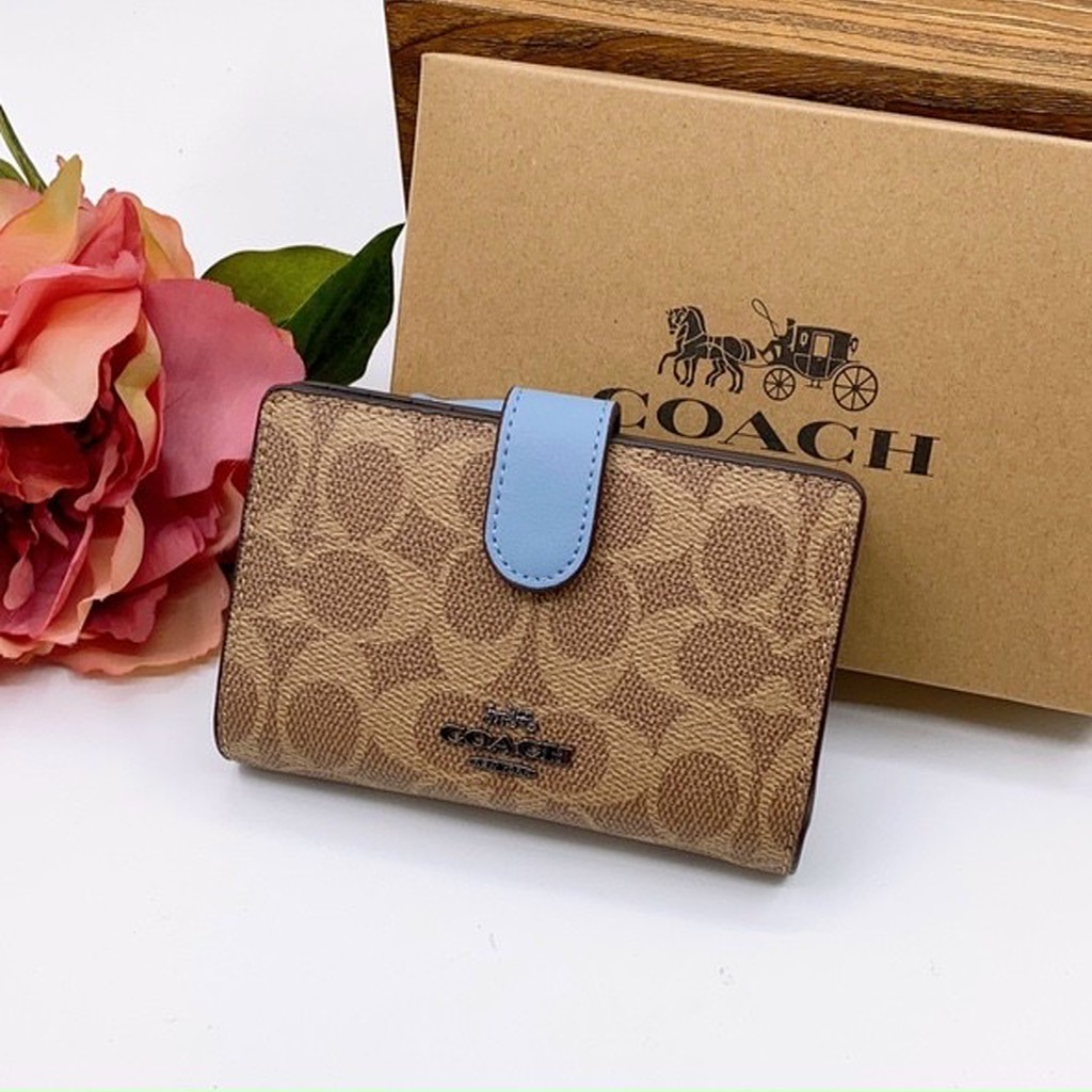 ví Ngắn Nữ Coach Medium Corner Zip Wallet In Signature Canvas