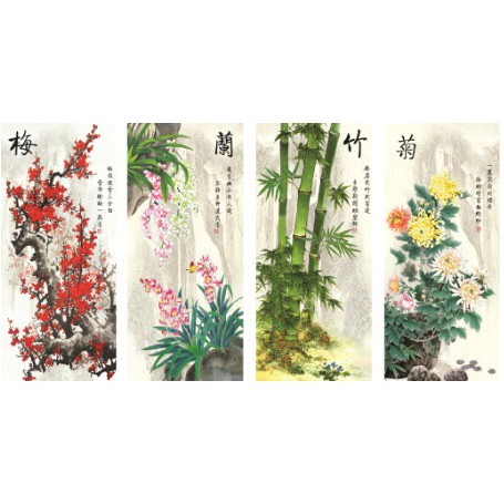 Bộ tranh dán tường Tứ Qúy (Mai Lan Cúc Trúc) UD0103