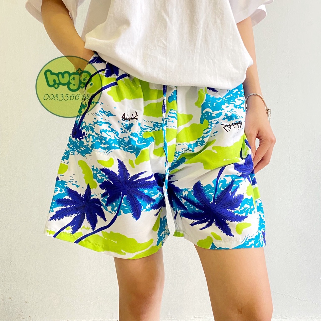 Quần đùi hoa lá, chất kate họa tiết Hàn Quốc, quần đi biển họa tiết hoa lá nam nữ 40 - 75kg nhiều màu - Hugo Shop