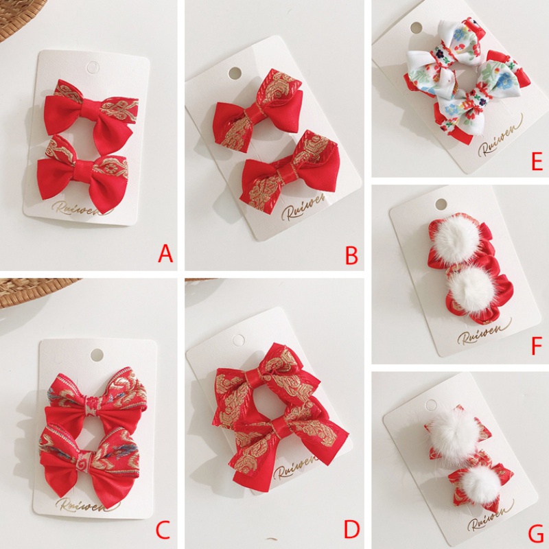 Bộ 2 kẹp tóc màu đỏ xinh xắn nhiều kiểu dáng làm quà tặng mừng năm mới cho bé gái