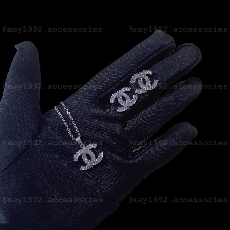 Bộ bông tai, dây chuyền bạc 925 đính đá sáng đẹp - may1992.accessorie