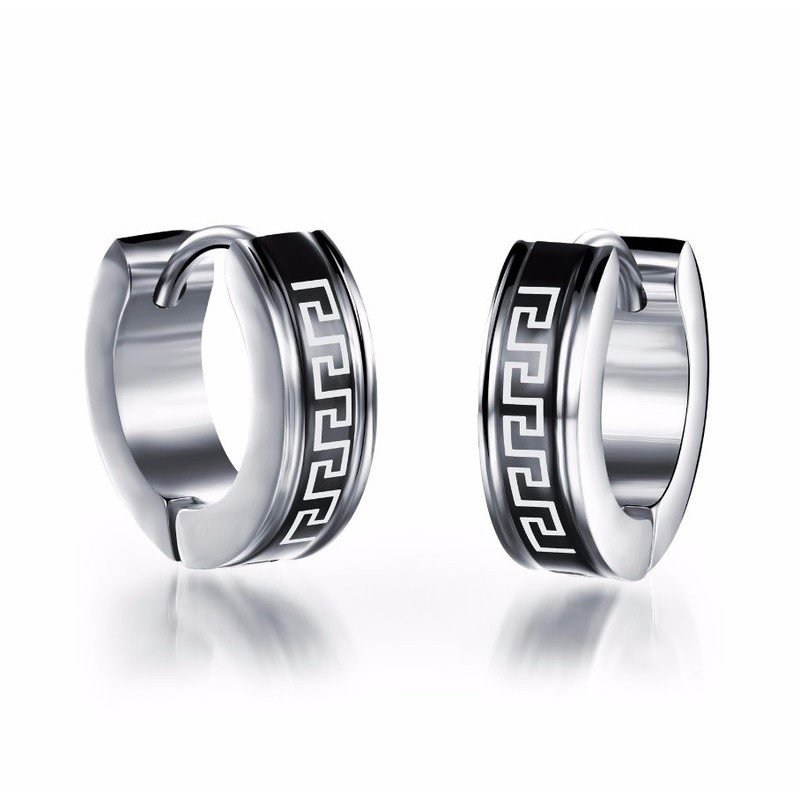 Bông Tai Nam Nữ Unisex Khuyên Tròn Hoa Văn Titan Không Đen TT 0690 - 1 cặp