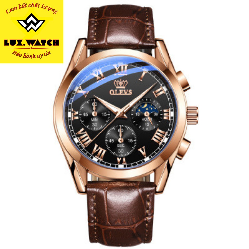 Đồng hồ nam OLEVS 2871 dây da Chính Hãng, đồng hồ kim máy QUARTZ chống nước, chống xước chạy full 6 kim - Lux.watch - Hà