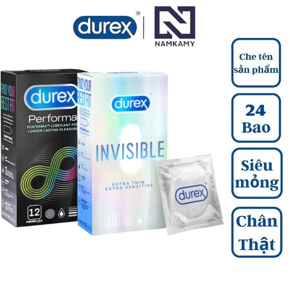 Combo 1 cặp bao cao su Durex Performa và bao cao su Durex Invisible, bcs chính hãng siêu mỏng NAMKAMY BS40 BS41