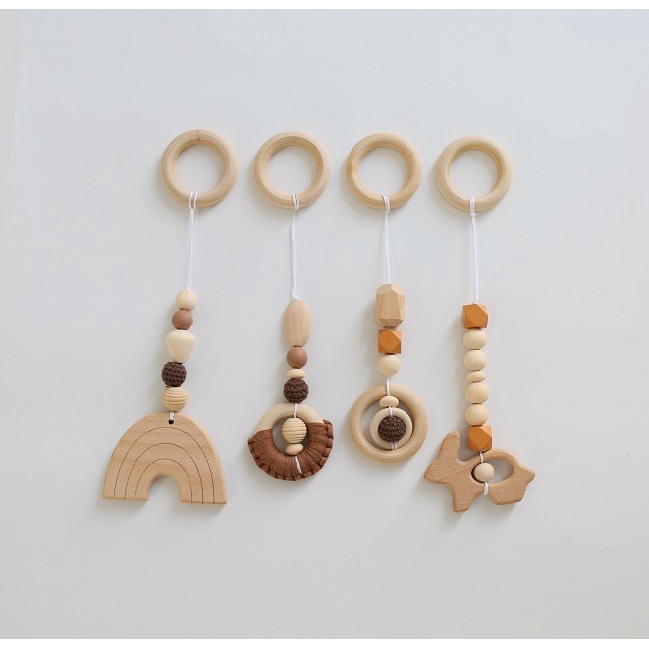 Bộ bốn vòng dây cotton xỏ hạt gỗ dùng làm đồ chơi ngậm nướu cho bé