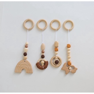 Bộ bốn vòng dây cotton xỏ hạt gỗ dùng làm đồ chơi ngậm nướu cho bé