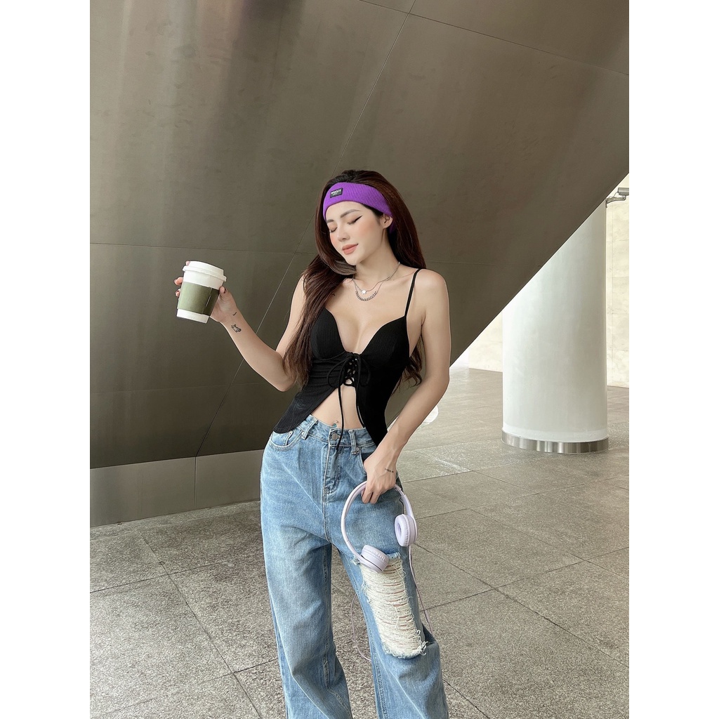 Áo 2 Dây Đan Cut Xẻ Táo Bạo LSEOUL A2562 Chất Thun Co Dãn Gợi Cảm Quyến Rũ Trẻ Trung Năng Động