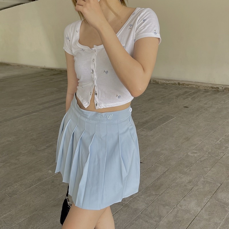 Áo JERSEY CROP - croptop tay ngắn nút bấm