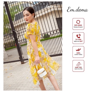Váy đầm công sở hoa vàng ❤EMDEMA❤mát mịn ,thoáng, thướt tha