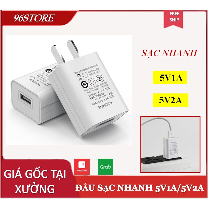 Đầu sạc nhanh 5V1A /5V2Ađầu usb chứng nhận 3C chống nóng, không bắt lửa
