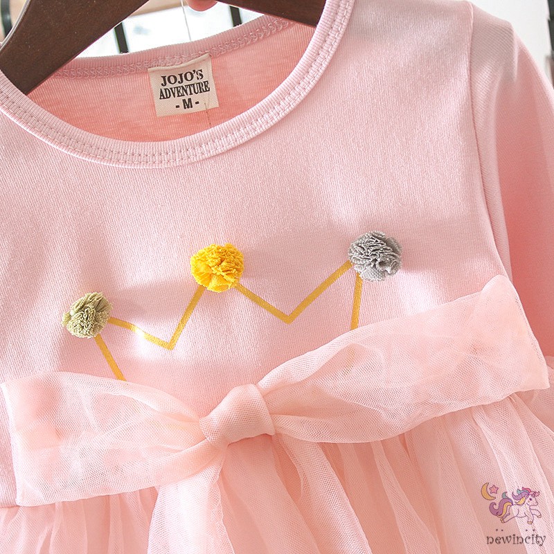 Đầm Công Chúa Phối Lưới Kiểu Hàn Quốc Thời Trang Xuân Thu Xinh Xắn Dành Cho Bé Gái