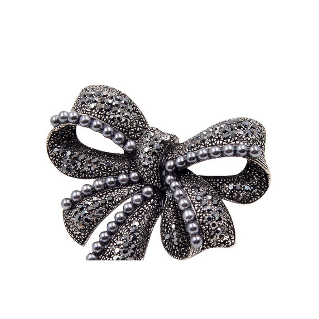 Trâm Cài Áo Hình Nơ Đen Đính Đá Và Ngọc Trai Cao Cấp Phong Cách Vintage Thời Trang Cho Nữ