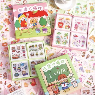 Hộp Sticker 100 Cái Hình Cô Bé Dễ Thương Trang Trí Tập Vở, Bàn Học,...