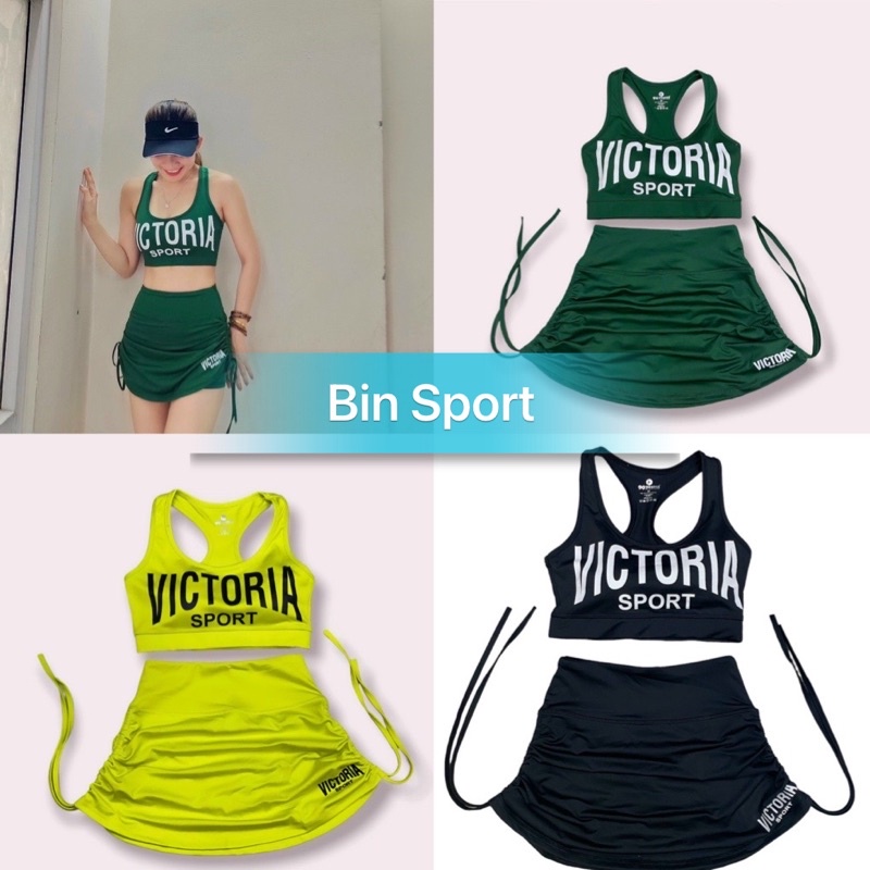 SET BỘ ĐỒ TẬP VIC.TO.RIA QUẦN ĐÙI VÁY 2 LỚP ÁO BRA TẬP GYM, EAROBIC,ZUMBA NỮ