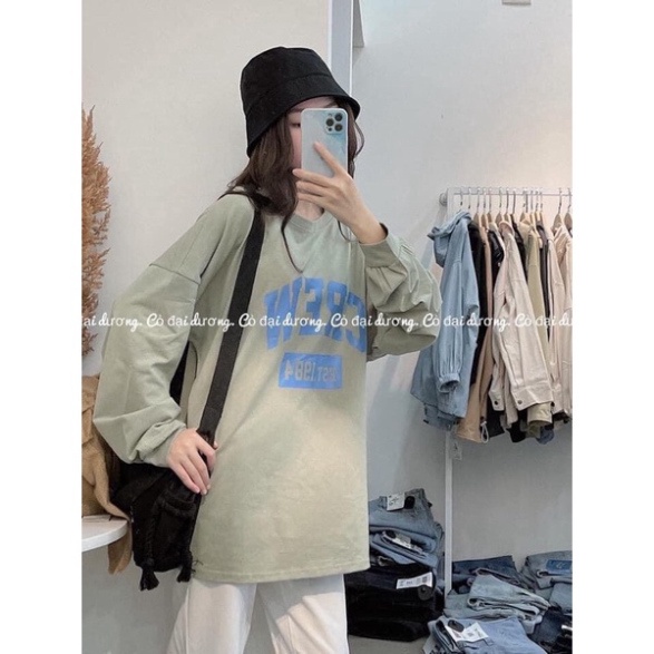 A021 Áo thun dài tay hè thu đông drew nam nữ dáng rộng, áo phông Unisex đen trắng form to tay bo cổ tròn trẻ trung