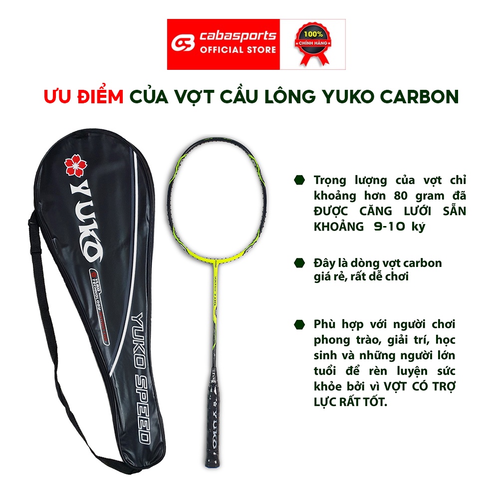 Vợt cầu lông Yuko Carbon Winstar Carbon chất lượng đan lưới sẵn 9-10kg chính hãng, vợt cầu lông đơn siêu nhẹ giá rẻ