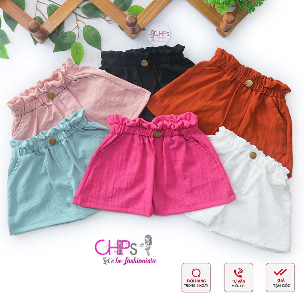 Quần Soóc Đũi Xước Cạp Cao Chun Bèo Nhiều Màu Cho Bé